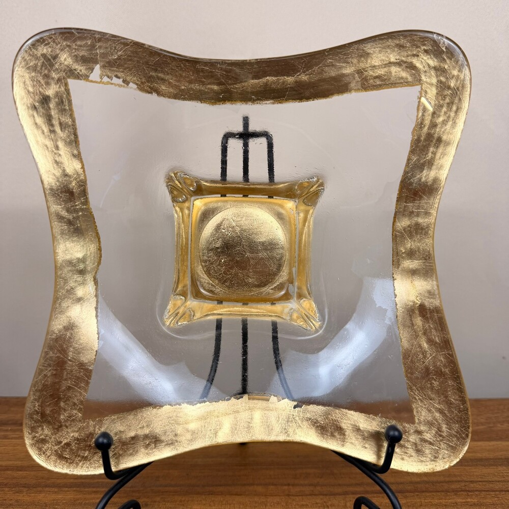 Badash Glass Bowl Gold Leaf Clear Glass Decorative Bowl